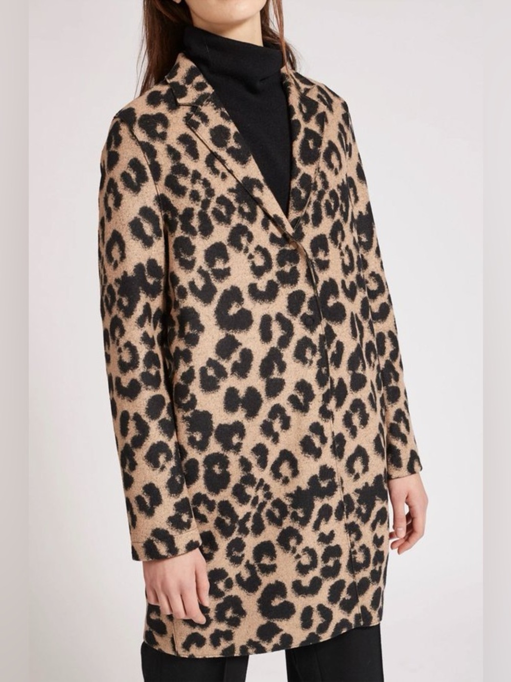 Leopard Print Long Coat - Beige & Black